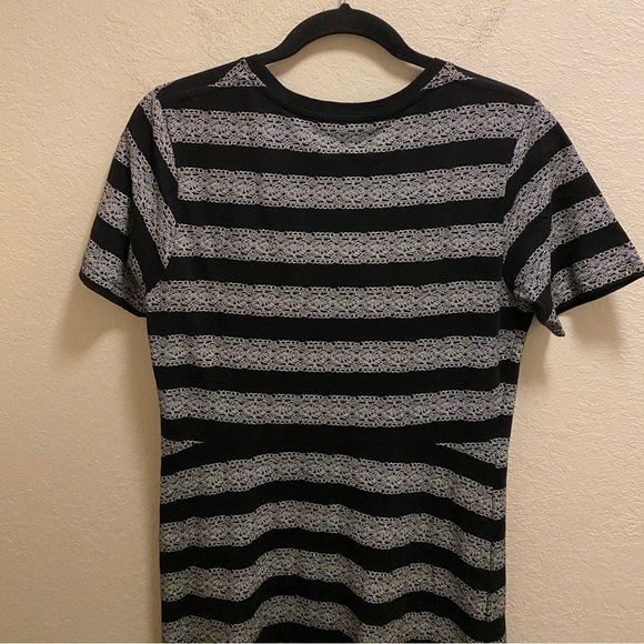 Theory Black & White Cherry Lace Print Striped T-Shirt Mini Dress Size Medium - Picture 6 of 8